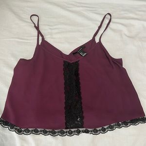 Forever 21 Purple Cropped Tank Top with Black Lace